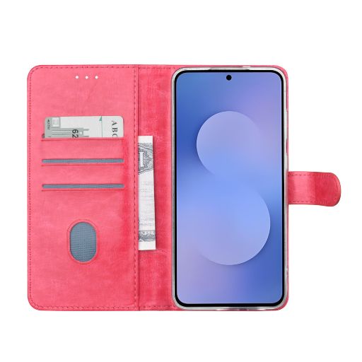 TUNIQ Galaxy S25 FE Book Case hoesje - Pasjeshouder voor 3 pasjes - Magneetsluiting - Hanger - Felroze