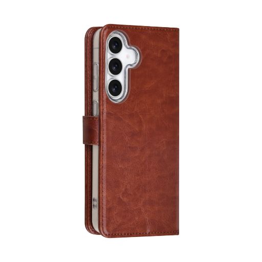 Galaxy S25 FE Book Case hoesje - Pasjeshouder voor 3 pasjes - Magneetsluiting - Hanger - Bruin