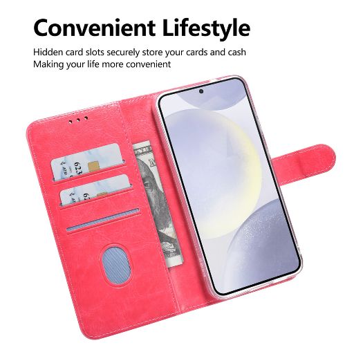 TUNIQ Galaxy S25 Plus Book Case hoesje - Pasjeshouder voor 3 pasjes - Magneetsluiting - Hanger - Felroze