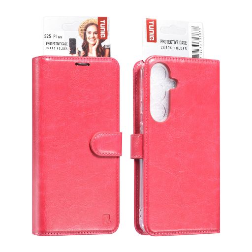 TUNIQ Galaxy S25 Plus Book Case hoesje - Pasjeshouder voor 3 pasjes - Magneetsluiting - Hanger - Felroze