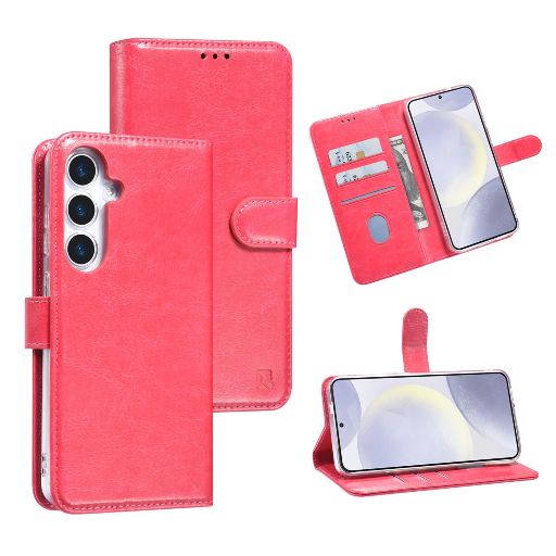TUNIQ Galaxy S25 Book Case hoesje - Pasjeshouder voor 3 pasjes - Hanger - Felroze