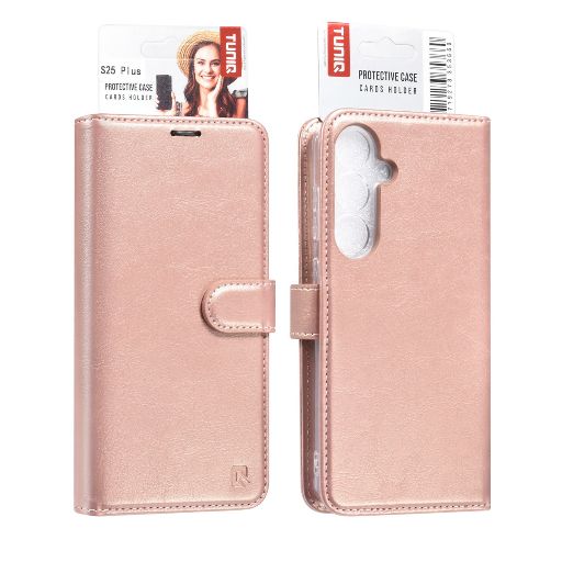 TUNIQ Galaxy S25 Book Case hoesje - Pasjeshouder voor 3 pasjes - Hanger - Rose Gold