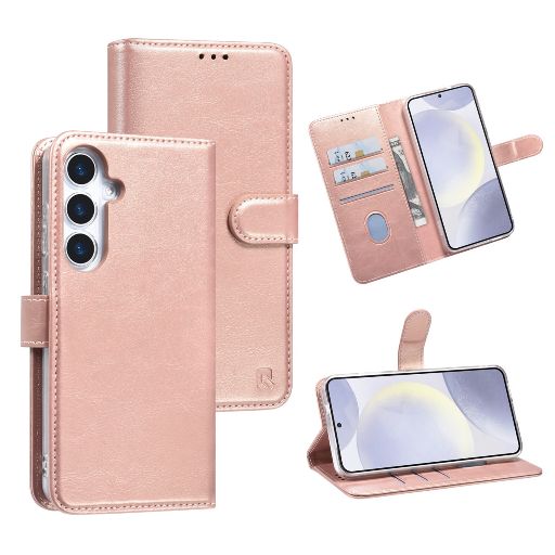 TUNIQ Galaxy S25 Book Case hoesje - Pasjeshouder voor 3 pasjes - Hanger - Rose Gold
