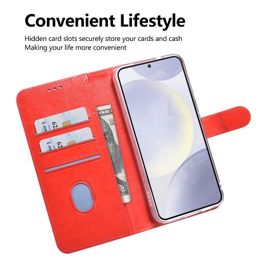 TUNIQ Galaxy S25 Plus Book Case hoesje - Pasjeshouder voor 3 pasjes - Magneetsluiting - Hanger - Rood