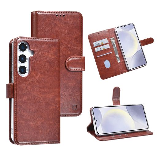 TUNIQ Galaxy S25 Plus Book Case hoesje - Pasjeshouder voor 3 pasjes - Magneetsluiting - Hanger - Bruin