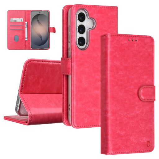 TUNIQ Galaxy S26 Book Case hoesje - Pasjeshouder voor 3 pasjes - Magneetsluiting - Hanger - Felroze