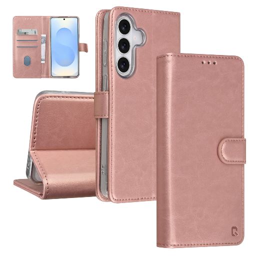 TUNIQ Galaxy S26 Book Case hoesje - Pasjeshouder voor 3 pasjes - Magneetsluiting - Hanger - Rose Gold