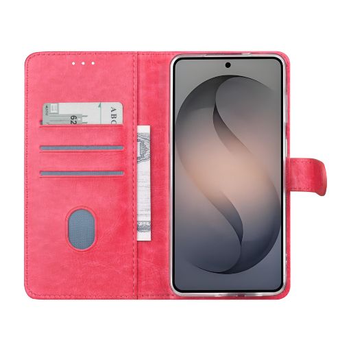TUNIQ Galaxy S26 Book Case hoesje - Pasjeshouder voor 3 pasjes - Magneetsluiting - Hanger - Felroze